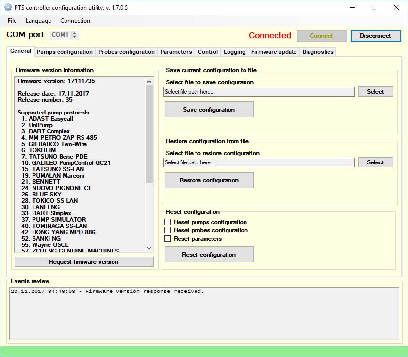 PTS-1 controller diagnostics